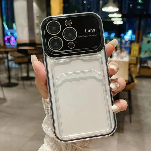 Estuche híbrido para iPhone 15 Pro TPU con ventana grande PC y ranura para tarjeta (Negro)