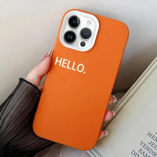 Estuche híbrido para teléfono iPhone 14 Pro Hello Word PC y TPU (Naranja)