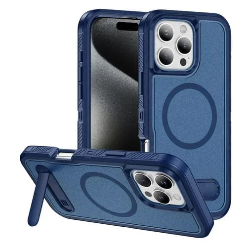 Estuche híbrido TPU y PC con soporte Magsafe para iPhone 16 Pro (Azul Real)