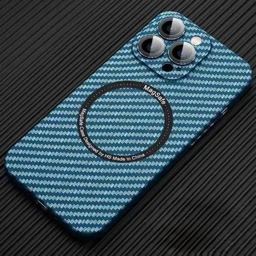 Estuche Magnético para iPhone 11 Pro Magsafe Fibra de Carbono para PC con Película para Lentes (Azul)