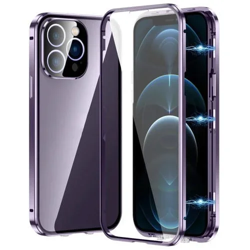 Estuche Magnético para iPhone 12 Pro Max Vidrio Templado HD con Doble Hebilla (Púrpura)