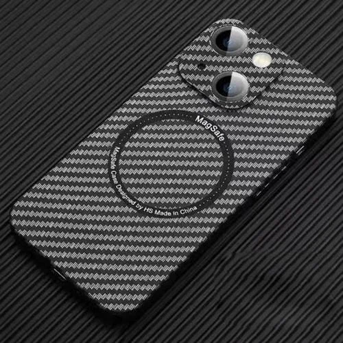 Estuche Magnético para iPhone 13 Magsafe de Fibra de Carbono para PC con Película para Lentes (Negro)