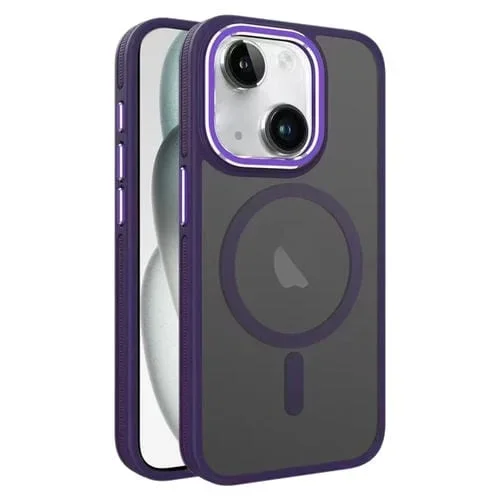 Estuche Magnético para Teléfono iPhone 15 Magsafe Esmerilado Dos Colores (Púrpura)