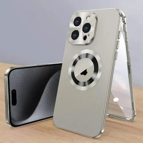 Estuche Magnético para Teléfono iPhone 15 Pro Vidrio Templado HD (Titanio)