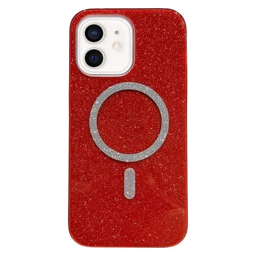 Estuche Magnético para Teléfono TPU Glitter Magsafe para iPhone 12 (Rojo)
