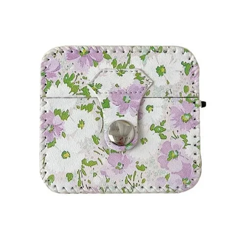 Estuche para Auriculares Inalámbricos Airpods Pro 2 Cuero PU Flores Blancas Púrpuras