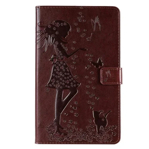 Estuche para Galaxy Tab A 8.0 (2019) T295/T290 Cuero Tapa Horizontal Soporte Tarjetas Billetera (Marrón)