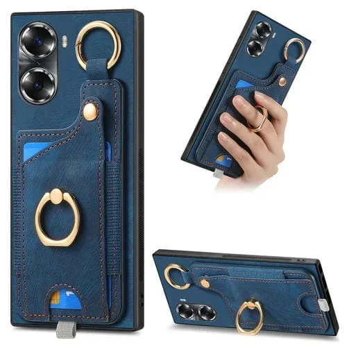 Estuche para Honor 60 con Bolsa para Tarjeta Anillo y Lazo para Colgar (Azul)