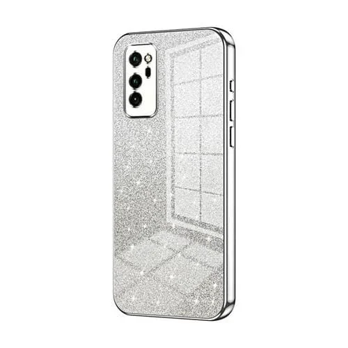 Estuche para Honor V30 galvanizado con polvo de brillo degradado (Plateado)