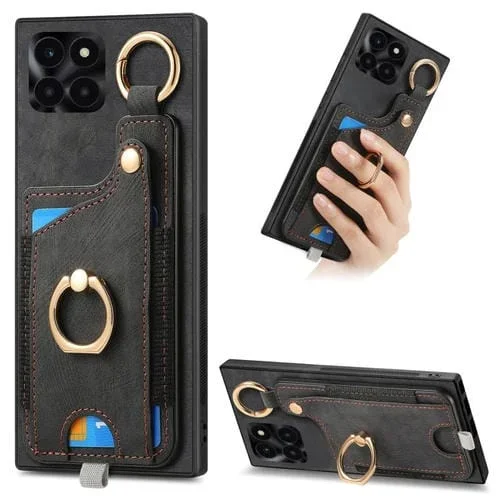 Estuche para Honor X6A con Bolsa para Tarjeta, Anillo y Lazo para Colgar (Negro)