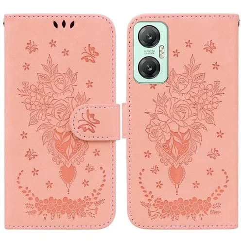 Estuche para Infinix Hot 20 5G Butterfly Rose de Cuero en Relieve (Rosa)