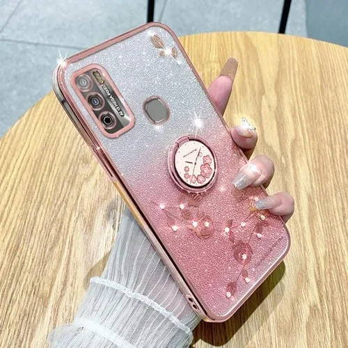 Estuche para Infinix Hot 9 Play con Anillo Flor Inmortal y Brillo Degradado (Rosa)