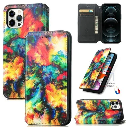 Estuche para iPhone 11 Pro Cuero PU Tapa Horizontal Magnética Soporte Ranuras Tarjetas Billetera (Nube de Color)