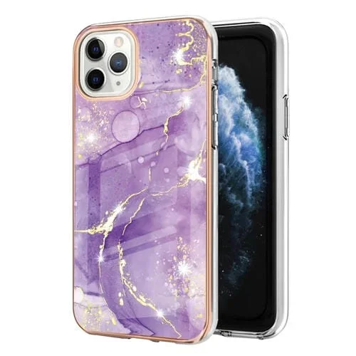 Estuche para iPhone 11 Pro Galvanoplastia Patrón de Mármol TPU Doble Cara (Púrpura)