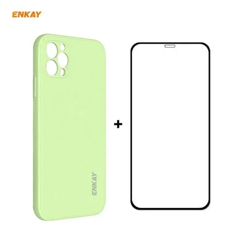 Estuche para iPhone 12 Pro Enkay Enk-PC0692 Silicona Líquida + Película Vidrio Templado (Verde Claro)