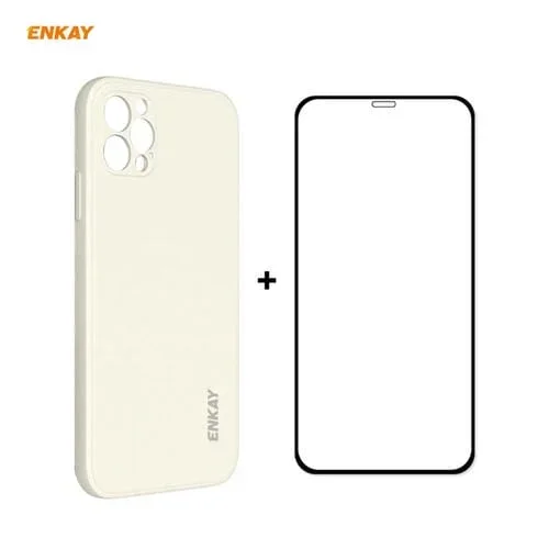 Estuche para iPhone 12 Pro Max Enkay Enk-PC0702 Silicona Líquida + Vidrio Templado (Beige)