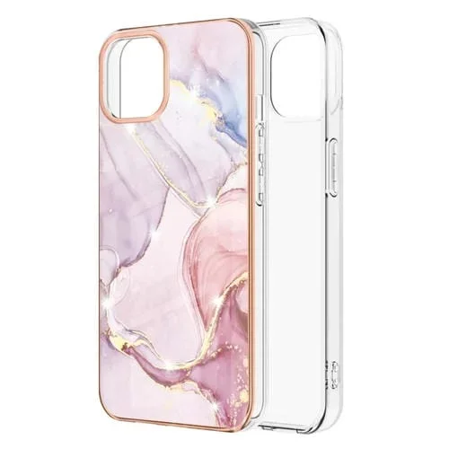 Estuche para iPhone 13 Mini Galvanoplastia Patrón de Mármol a Prueba de Golpes Imd TPU Doble Cara (Oro Rosa)