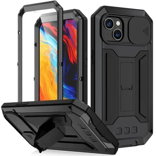 Estuche para iPhone 14 R-Just a Prueba de Golpes Agua y Polvo (Negro)