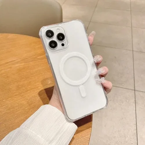 Estuche para iPhone 15 Pro Max TPU Acrílico Transparente Magnético Magsafe con Orificio Fino (Transparente)