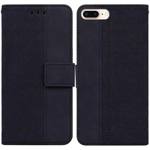 Estuche para iPhone 8 Plus / 7 Plus de Cuero en Relieve Geométrico (Negro)