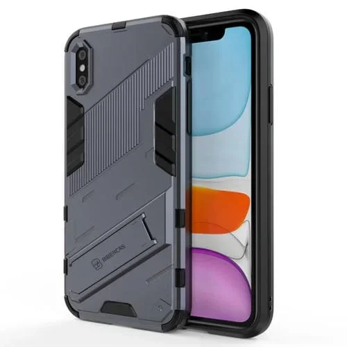 Estuche para iPhone Xr Punk Armor 2 en 1 PC + TPU a Prueba de Golpes con Soporte Invisible (Gris)