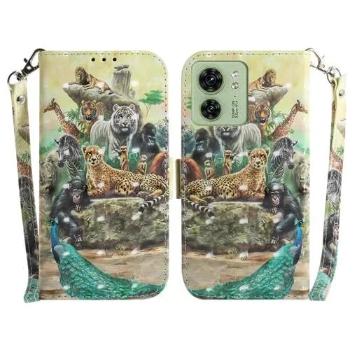 Estuche para Motorola Edge 40 de Cuero con Tapa Horizontal y Diseño 3D (Zoo)