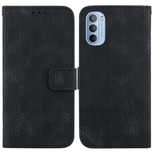 Estuche para Motorola Moto G51 de Cuero en Relieve con Doble Forma de 8 (Negro)