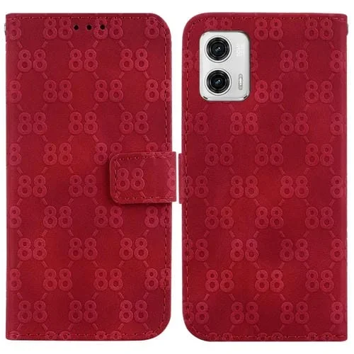 Estuche para Motorola Moto G73 de Cuero en Relieve con Doble Forma de 8 (Rojo)