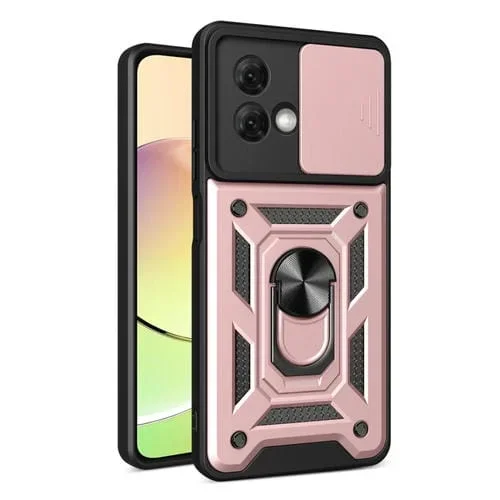 Estuche para Motorola Moto G84 con Cubierta de Cámara Deslizante PC TPU (Oro Rosa)