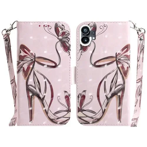 Estuche para Nothing Phone 1 de Cuero con Tapa Horizontal y Diseño 3D (Tacón Alto de Mariposa)