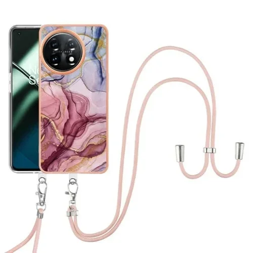 Estuche para OnePlus 11 Imd Doble Cara Mármol Galvanizado con Cordón (Rose Red)