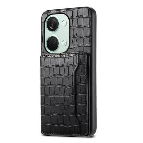 Estuche para OnePlus Ace 2V Denior con Diseño de Bolsa para Tarjetas y Textura de Cocodrilo (Negro)
