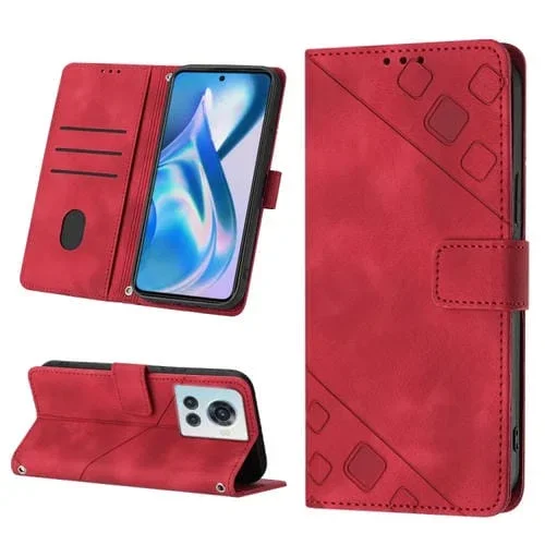 Estuche para OnePlus Ace 5G de Cuero en Relieve con Tacto de Piel (Rojo)