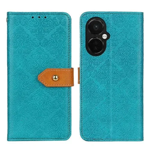 Estuche para OnePlus Nord Ce 3 Lite de Cuero con Tapa en Relieve Floral Europeo (Azul)