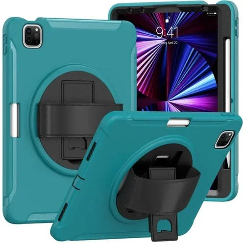 Estuche para PC + TPU con Rotación 360° Soporte Correa para iPad Air 2020/2022 10.9 Pro 11 2018-2022 (Azul)