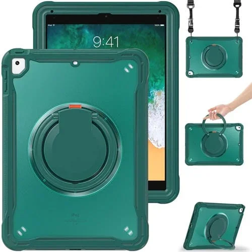 Estuche para Tableta iPad Air Air 2 9.7 (2018 2017) Híbrido Resistente con Asa y Correa (Verde Oscuro)