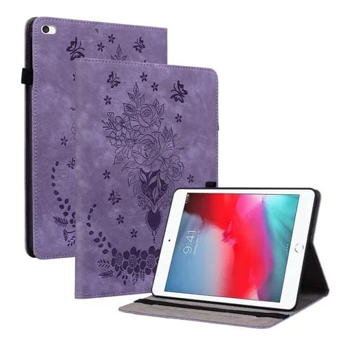 Estuche para Tableta iPad Mini 5 / 4 / 3 / 2 / 1 Cuero En Relieve Butterfly Rose (Púrpura)