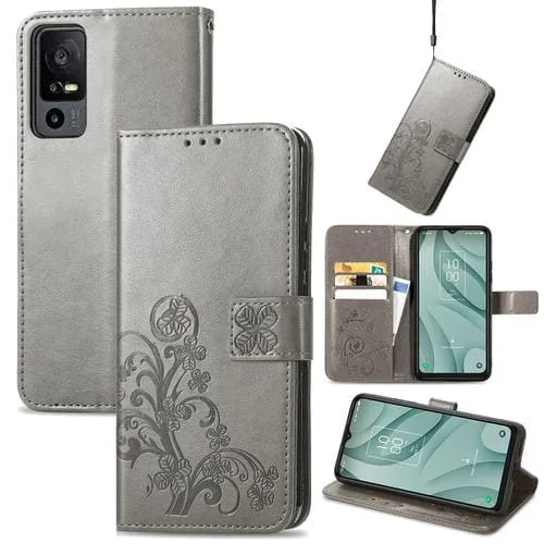 Estuche para TCL 40 Xe 5G Cuero con Hebilla En Relieve y Cierre de Cuatro Hojas (Gris)