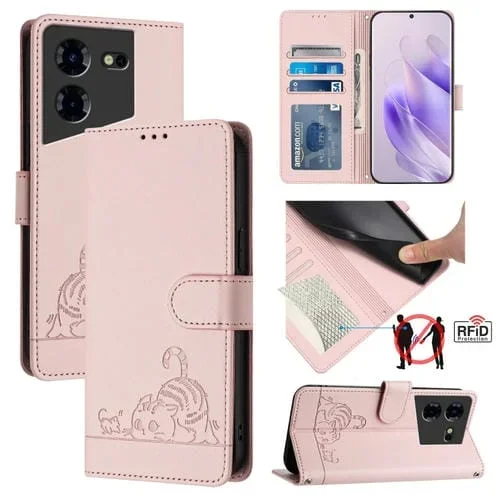 Estuche para Tecno Pova 5 Pro 5G Cuero Rfid con Patrón en Relieve y Cordón (Rosa)