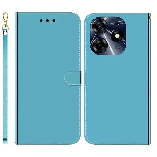 Estuche para Tecno Spark 10 Pro de Cuero con Superficie de Espejo Imitado (Azul)