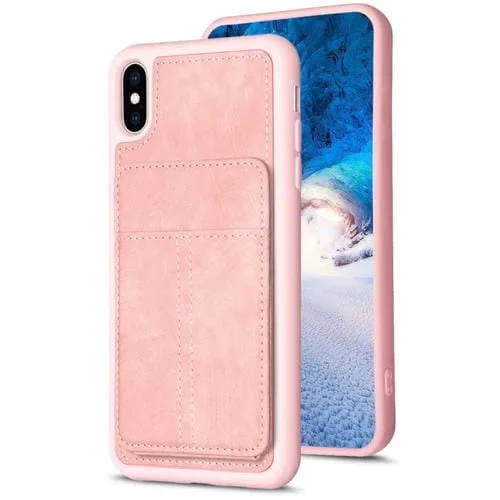 Estuche para teléfono Bf28 iPhone Xs Max con bolsa para tarjetas y soporte (Rosa)