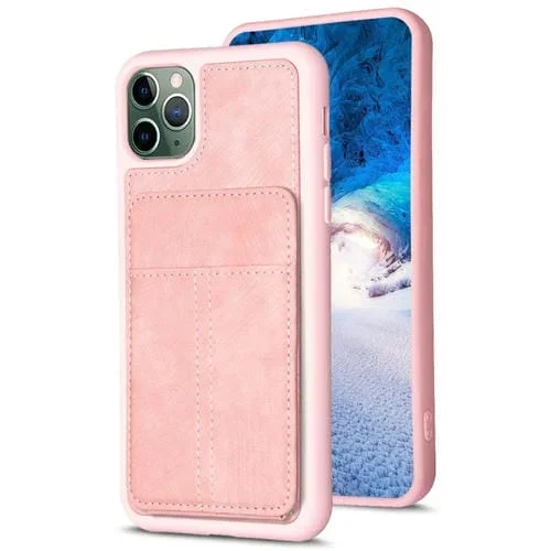 Estuche para Teléfono Bf28 para iPhone 11 Pro Max con Bolsa para Tarjeta y Soporte (Rosa)
