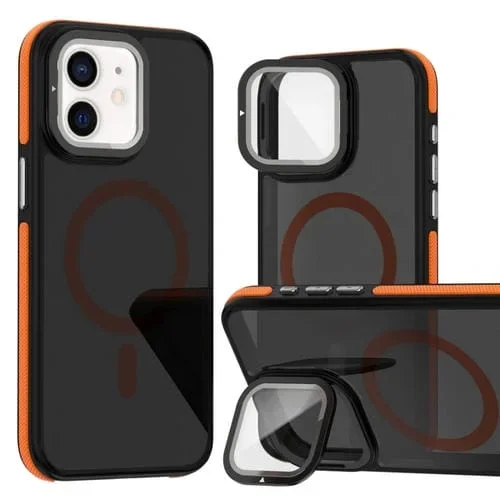 Estuche para teléfono con Película para Lentes Magsafe iPhone 11 con soporte plegable (Naranja)