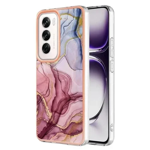 Estuche para Teléfono con Revestimiento de Mármol Electrochapado de Doble Cara Imd para Oppo Reno12 Global (Rojo Rosa 014)