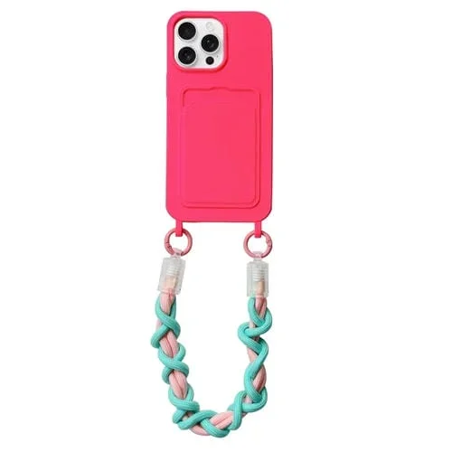 Estuche para Teléfono Dopamina para iPhone 13 Pro Max con Ranura para Tarjeta y Cordón (Rosa)