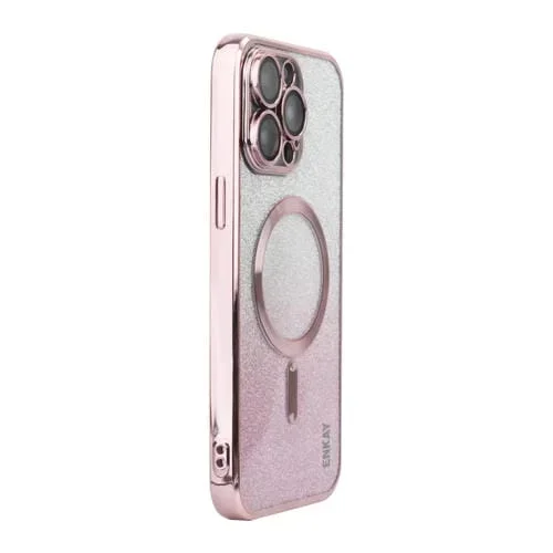 Estuche para Teléfono Enkay Hat-Prince iPhone 13 Pro a Prueba de Golpes con Brillo Magnético y Película para Lentes (Rosa)