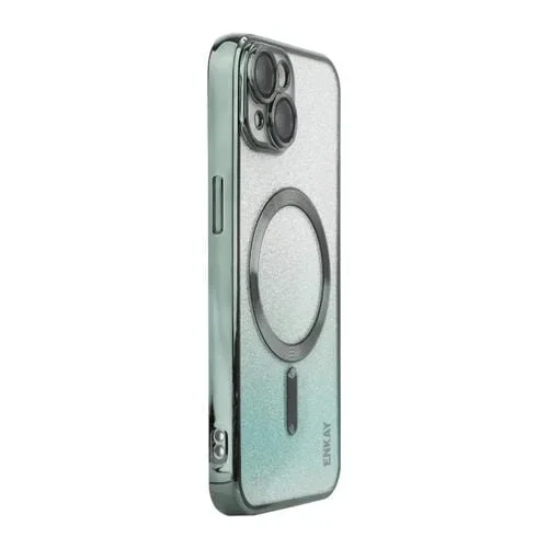 Estuche para teléfono Enkay Hat-Prince para iPhone 14 a prueba de golpes con brillo magnético y Película para Lentes (Verde)