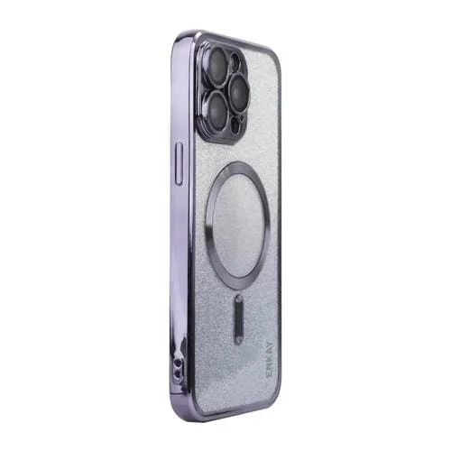 Estuche para teléfono Enkay Hat-Prince para iPhone 15 Pro a prueba de golpes con brillo magnético y Película para Lentes (Púrpura)