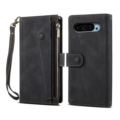 Estuche para Teléfono Eseble con Tapa de Cuero Rfid Esmerilado Retro para Google Pixel 9/9 Pro (Negro)