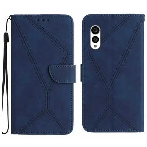 Estuche para teléfono Fujitsu Arrows N F-51C cuero con costuras en relieve (Azul)